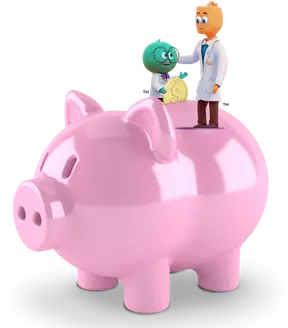 Hal and Taz depositing a coin into a piggy bank