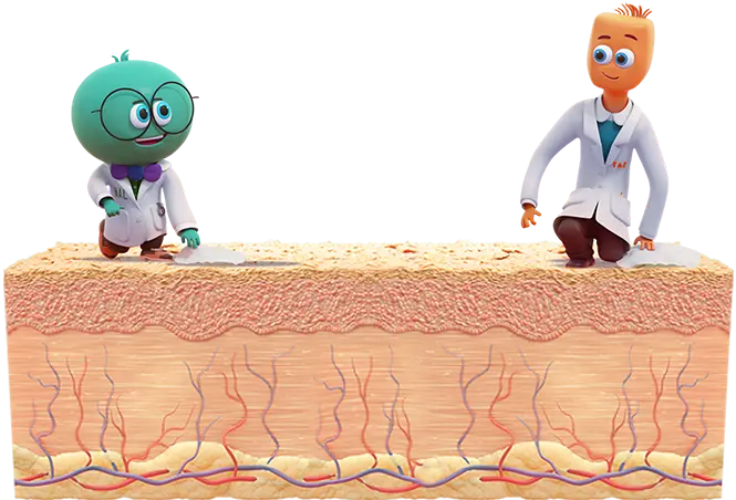 Hal and Taz sitting on surface of skin