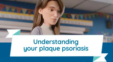 Understanding your plaque psoriasis. Patient covers the plaque psoriasis on her arm