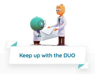 Keep up with the DUO. Halobetasol and tazarotene characters hold mail