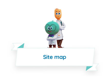 Site map of DUOBRII.com. Halobetasol and tazarotene characters stand back to back