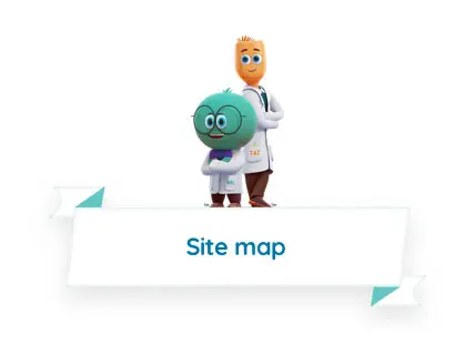 Site map of DUOBRII.com. Halobetasol and tazarotene characters stand back to back