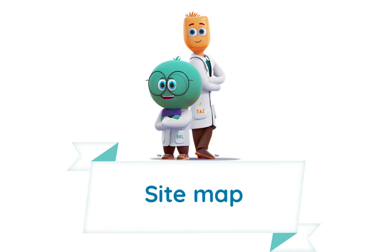 Site map of DUOBRII.com. Halobetasol and tazarotene characters stand back to back