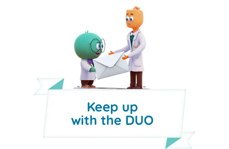 Keep up with the DUO. Halobetasol and tazarotene characters hold mail