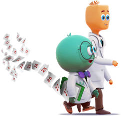 Halobetasol and tazarotene characters walk away carrying calendar