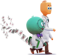 Halobetasol and tazarotene characters walk away carrying calendar